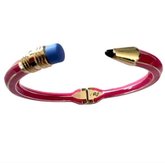 💕🔹️ Betsey Johnson🔹 Pencil Hinged Bangle Cuff Bracelet Pink, Gold Blue Nwt - Picture 3 of 5